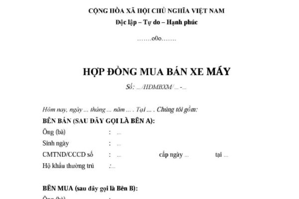 Hợp đồng mua bán xe Honda Winner